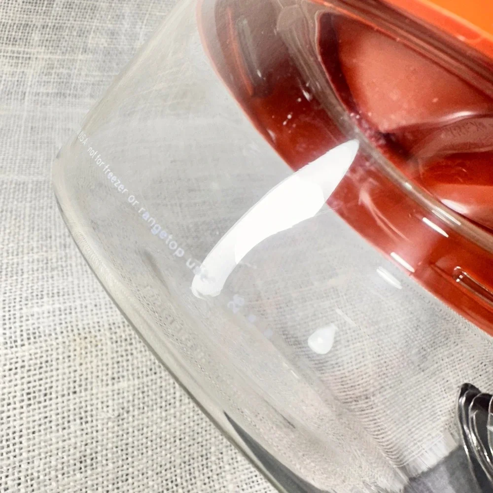 Vintage Pyrex 7080-C‎ Clear Glass Storage Bowl with Orange Lid Retro USA Made